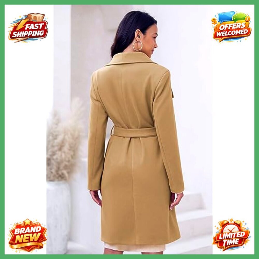 Women's Long Trench Coat with Belt, Lapel Collar, Pockets, 50% Recycled Material - Picture 4 of 7